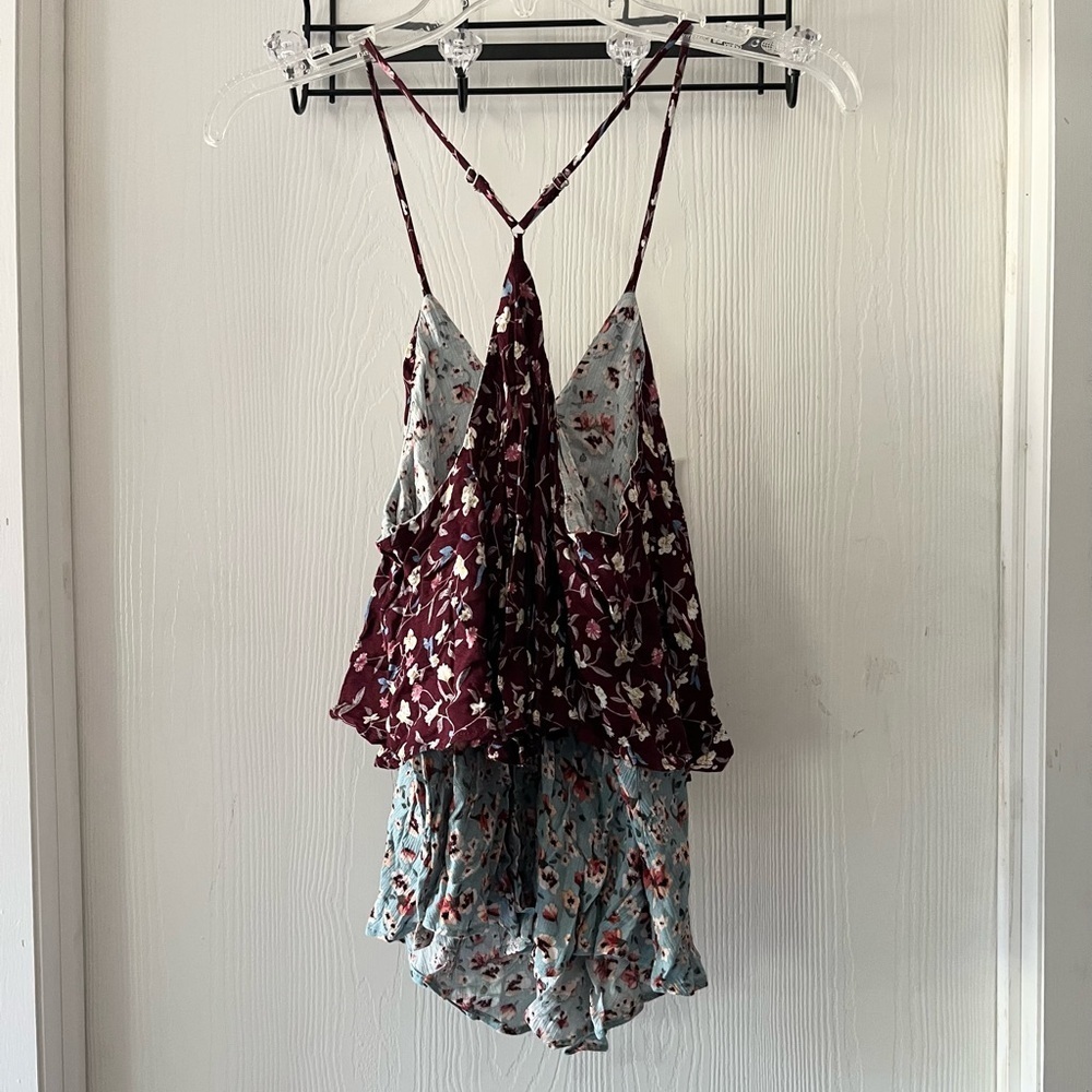 GiGiO Two-Layer Floral Spaghetti Strap Halter Top